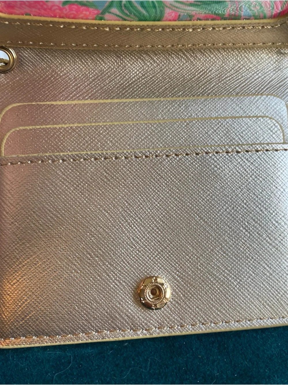 Lilly Pulitzer Pink & Green Floral Card Holder with Gold Strap